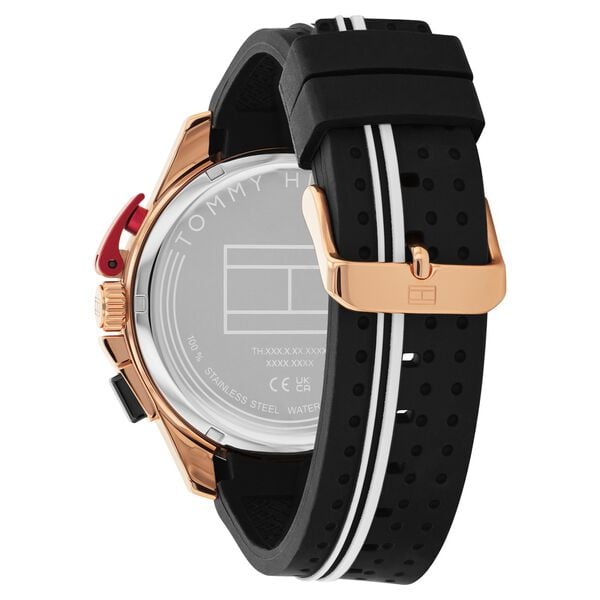 Tommy Hilfiger Quartz Chronograph Black Dial Black Silicone Strap Watch for Men