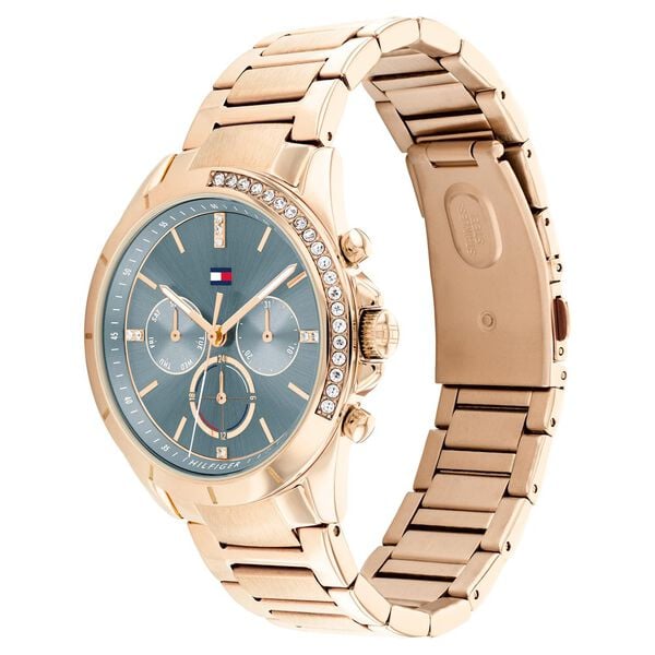 Tommy Hilfiger Quartz Multifunction Watch for Women with Blue Dial Golden Colour Stainless Steel Strap