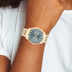 Tommy Hilfiger Quartz Multifunction Watch for Women with Blue Dial Golden Colour Stainless Steel Strap