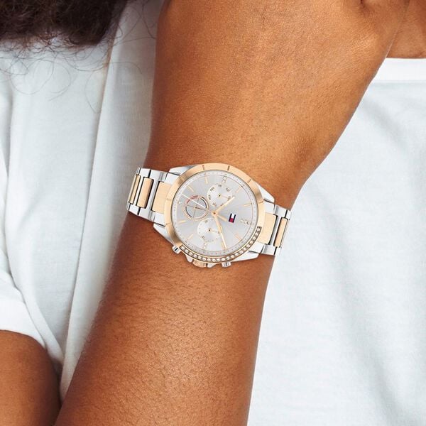Tommy Hilfiger Quartz Multifunction Watch for Women with Grey Dial Two Toned Colour Stainless Steel Strap