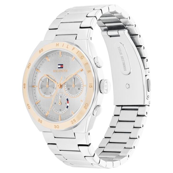 Tommy Hilfiger Quartz Multifunction Watch for Women with Silver Dial Silver Colour Stainless Steel Strap