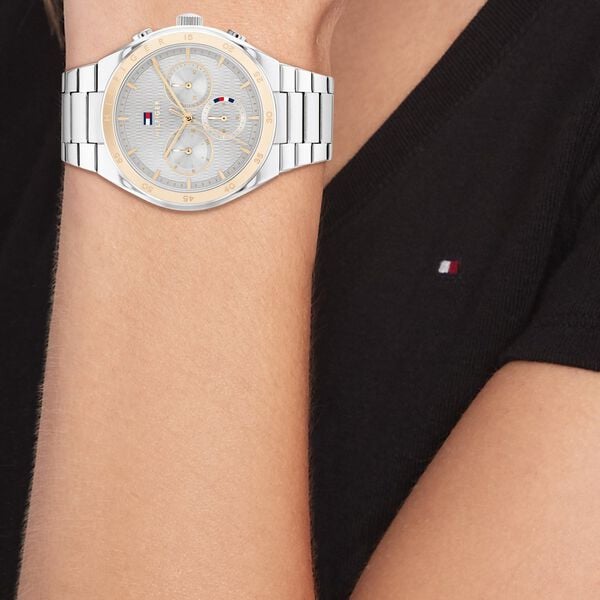 Tommy Hilfiger Quartz Multifunction Watch for Women with Silver Dial Silver Colour Stainless Steel Strap