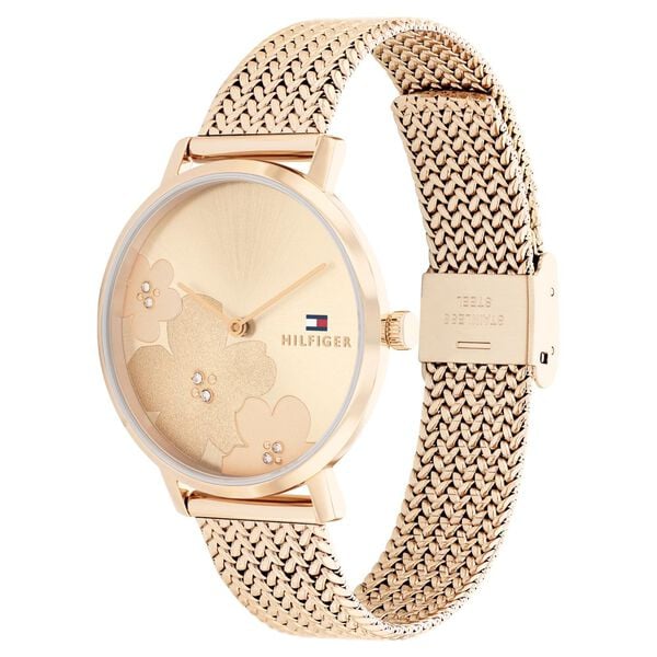 Tommy Hilfiger Quartz Analog Watch for Women with Rose Gold Dial Golden Colour Stainless Steel Strap