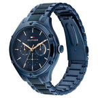 Tommy Hilfiger Quartz Analog with Day and Date Blue Dial Watch for Women with Blue Stainless Steel Strap