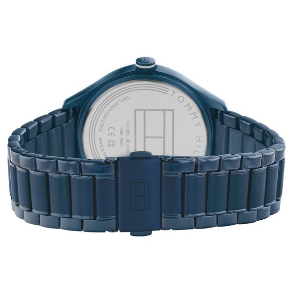 Tommy Hilfiger Quartz Analog with Day and Date Blue Dial Watch for Women with Blue Stainless Steel Strap