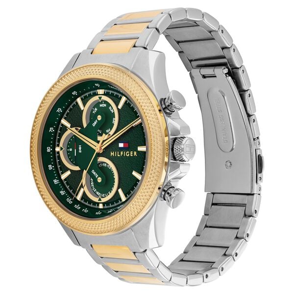 Tommy Hilfiger Quartz Multifunction Green Dial Watch for Men with Multicoloured Stainless Steel Strap