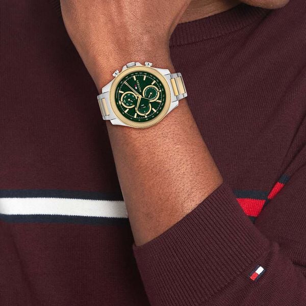 Tommy Hilfiger Quartz Multifunction Green Dial Watch for Men with Multicoloured Stainless Steel Strap