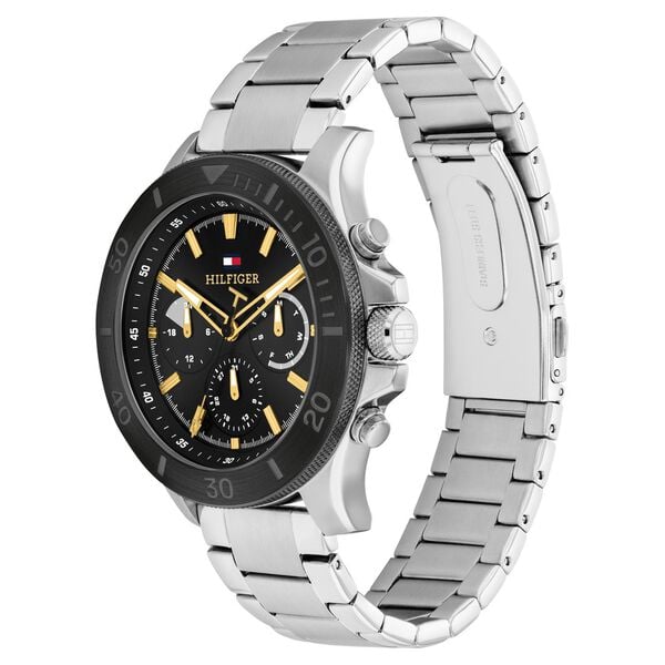 Tommy Hilfiger Quartz Multifunction Black Dial Watch for Men with Silver Stainless Steel Strap