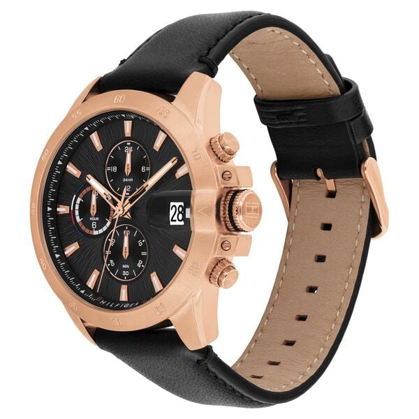 Tommy Hilfiger Quartz Multifunction Black Dial Black Leather Strap Watch for Men