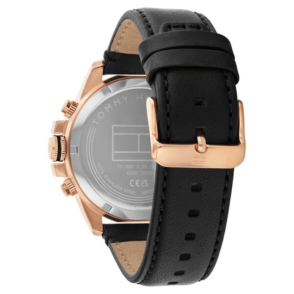 Tommy Hilfiger Quartz Multifunction Black Dial Black Leather Strap Watch for Men