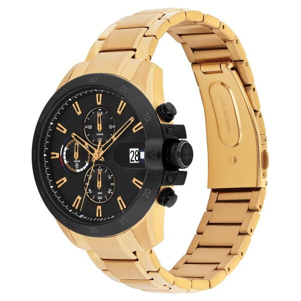 Tommy Hilfiger Quartz Multifunction Black Dial Golden Stainless Steel Strap Watch for Men