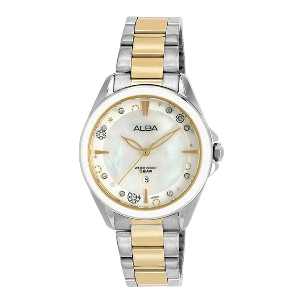 AH7DV3X1 Pearly White Dial Silver-Gold Watch