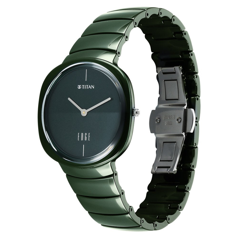 Titan Edge Squircle Camo Quartz Analog Green Dial Green Ceramic Strap Watch For Unisex