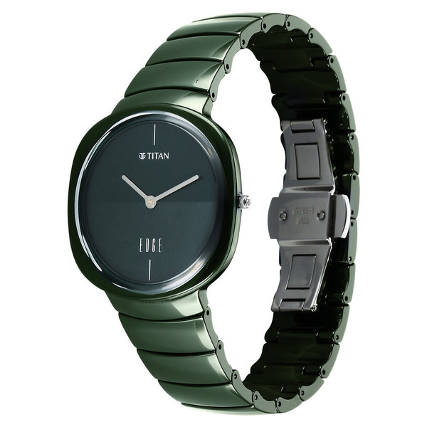 Titan Edge Squircle Camo Quartz Analog Green Dial Green Ceramic Strap Watch For Unisex