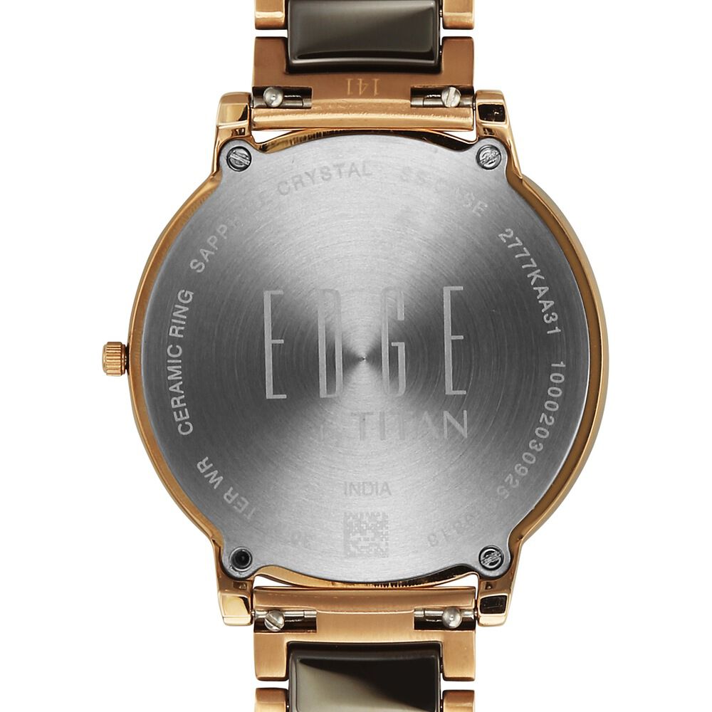 Titan Edge Purple Superheads Quartz Analog Brown Dial Rose Gold Steel And Ceramic Strap Watch For Women