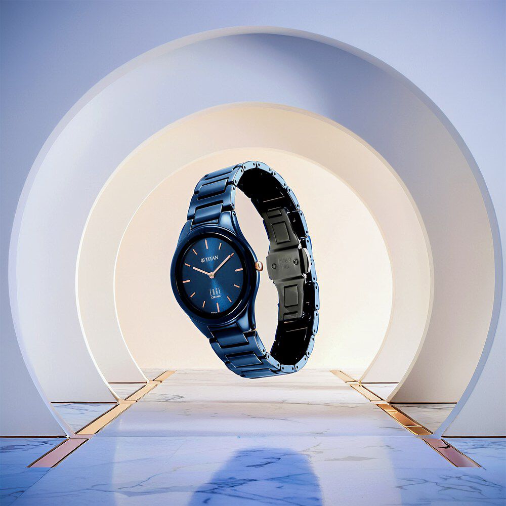 Titan Edge Ceramic Quartz in Atlantic Blue Dial Watch for Women