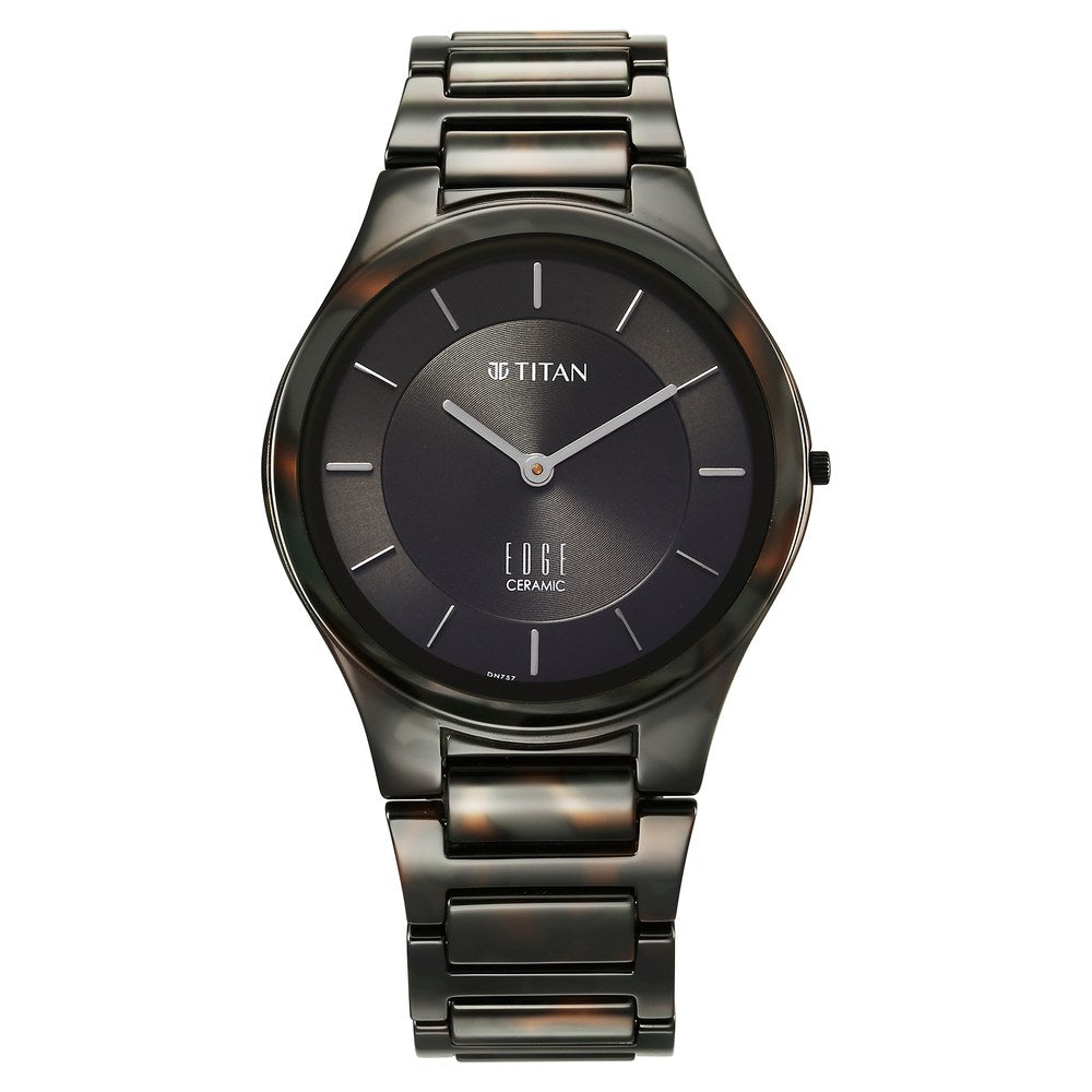 Titan Edge Ceramic Camo Quartz Analog Green Dial Green Ceramic Strap Watch For Men