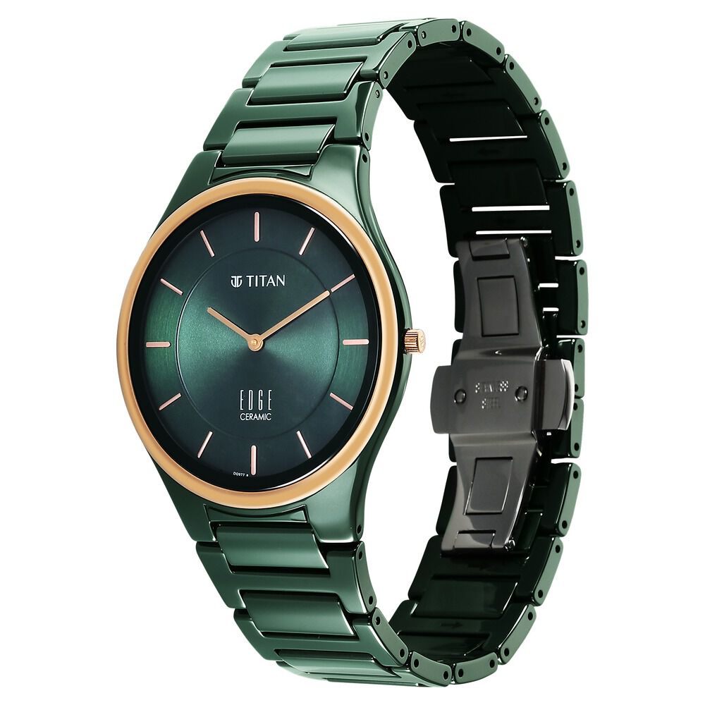 Titan Edge Bicolour Quartz Analog Green Dial And Green Ceramic Strap Watch For Men