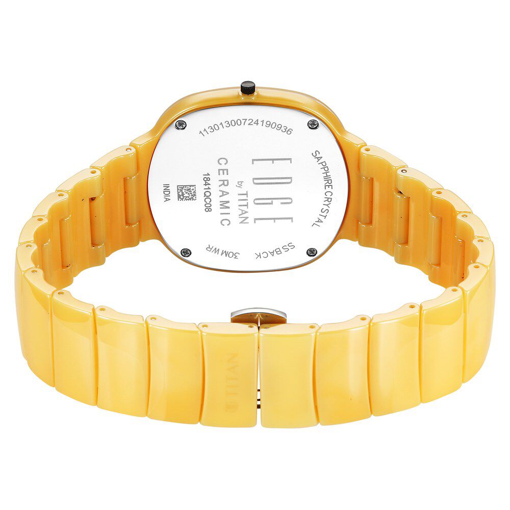 Titan Edge Squircle Camo Quartz Analog Yellow Dial Yellow Ceramic Strap Watch For Unisex.