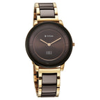 Titan Edge Purple Superheads Quartz Analog Brown Dial Rose Gold Steel And Ceramic Strap Watch For Women
