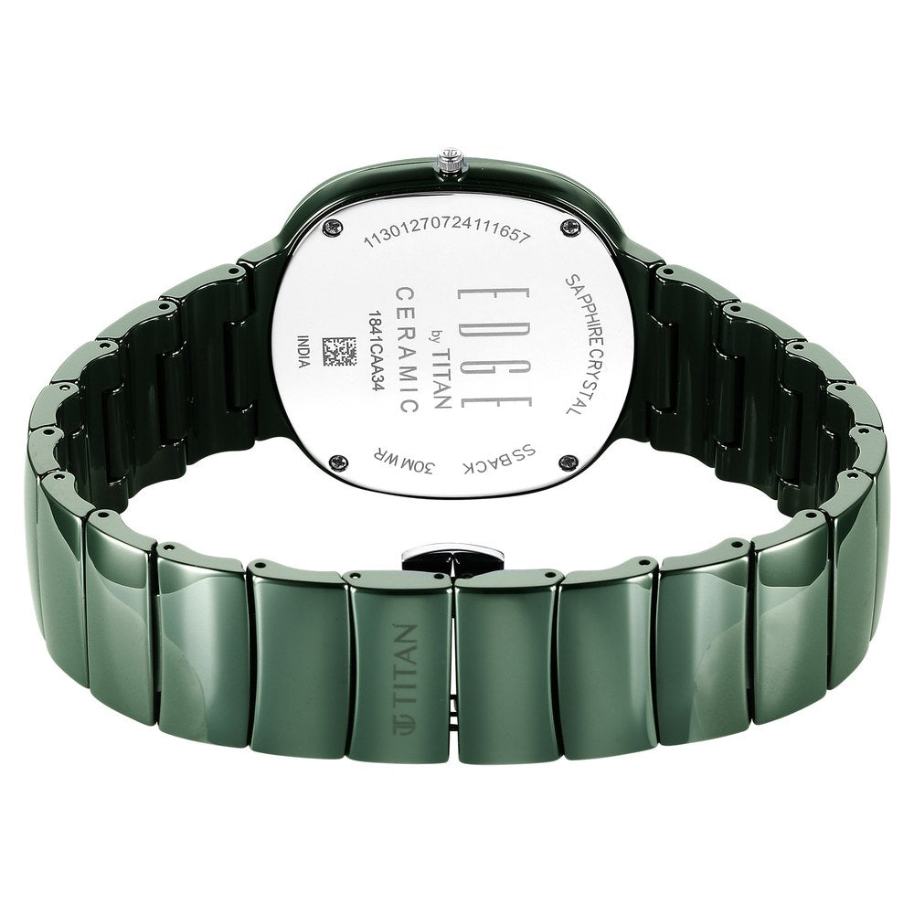 Titan Edge Squircle Camo Quartz Analog Green Dial Green Ceramic Strap Watch For Unisex