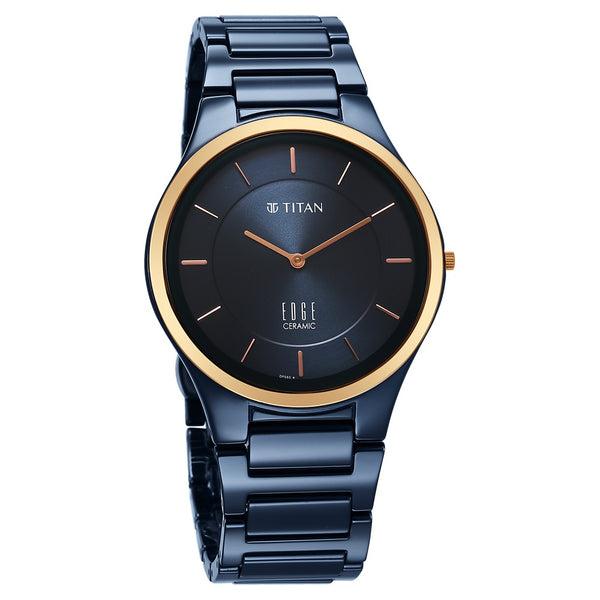 Titan Edge Bicolour Quartz Analog Blue Dial Blue Ceramic Strap Watch For Men