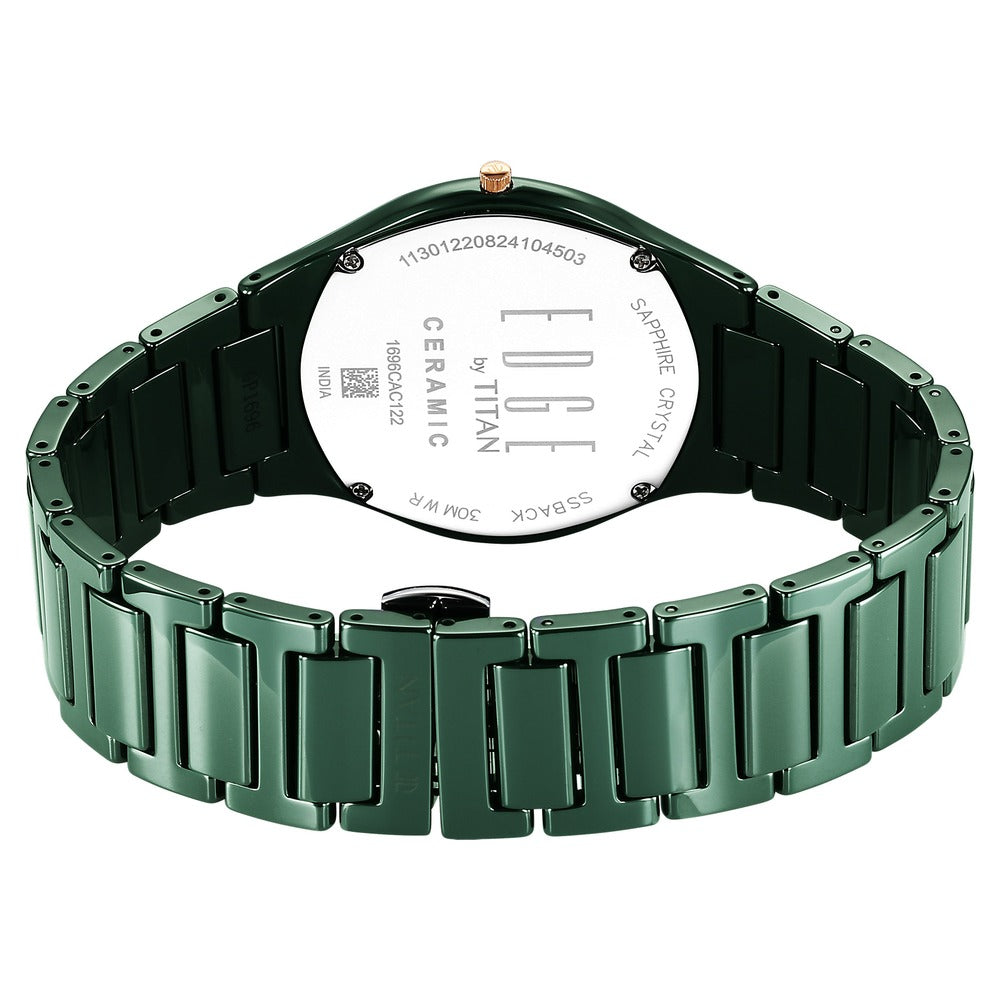 Titan Edge Bicolour Quartz Analog Green Dial And Green Ceramic Strap Watch For Men