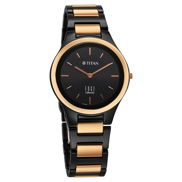 Titan Edge Ceramic Quartz Analog Black Dial Ceramic Strap Watch For Women