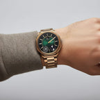 Titan Stellar Jumping Hour Micromotors Zodiac Analog with Dual Moonphase and Green Dial IP Bronze Stainless Steel Watch for Men