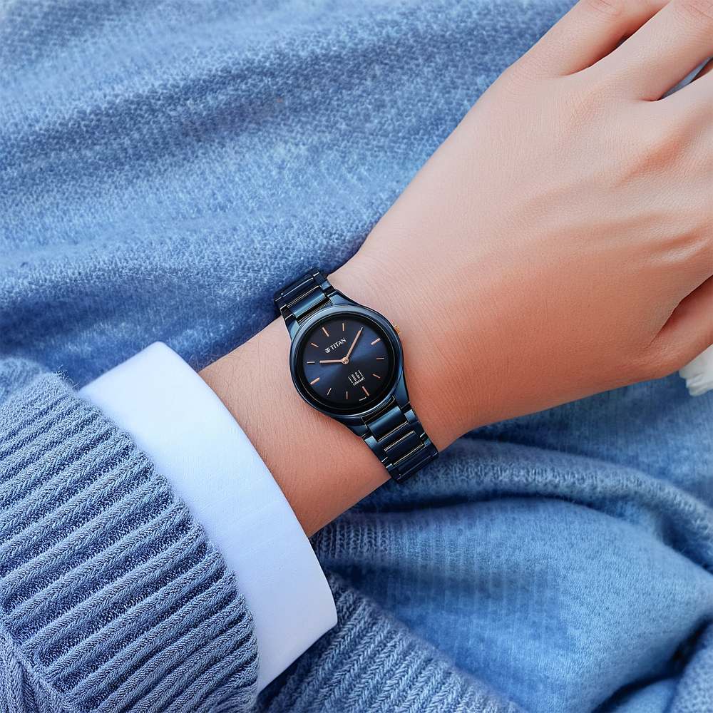 Titan Edge Ceramic Quartz in Atlantic Blue Dial Watch for Women
