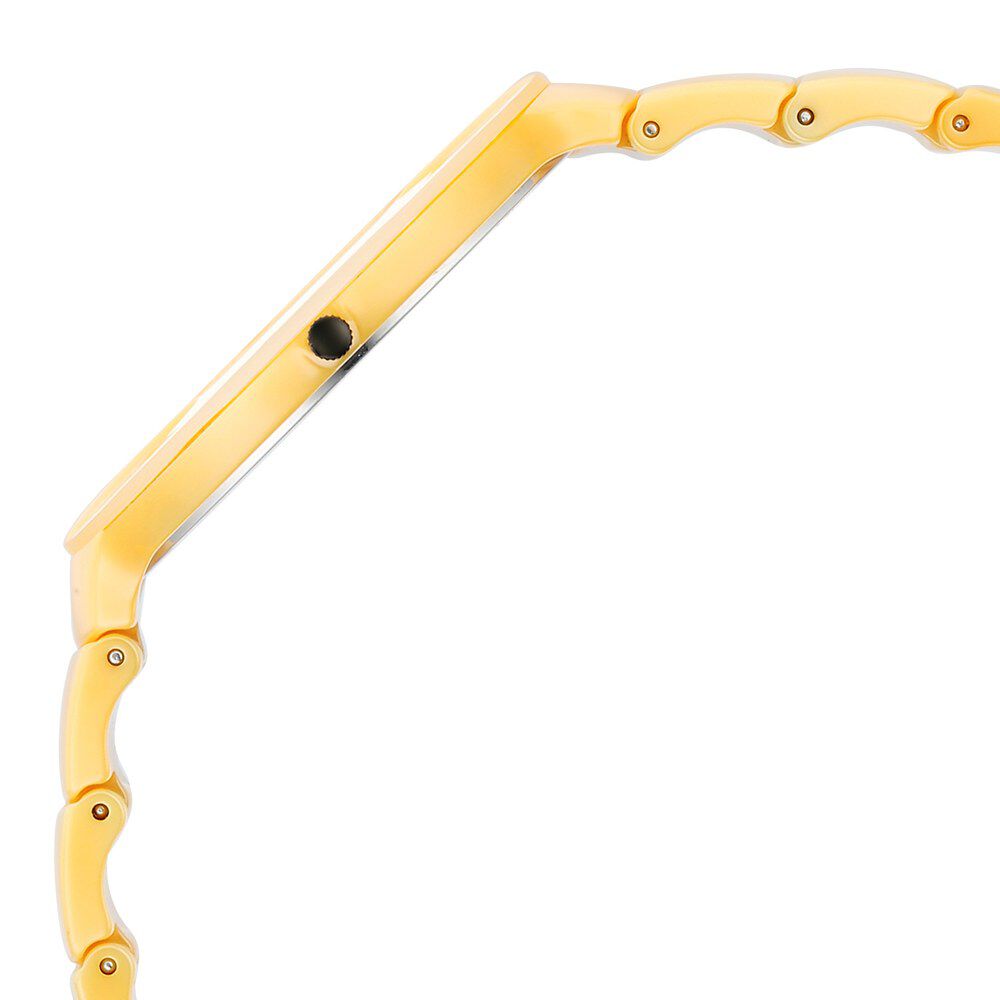 Titan Edge Squircle Camo Quartz Analog Yellow Dial Yellow Ceramic Strap Watch For Unisex.