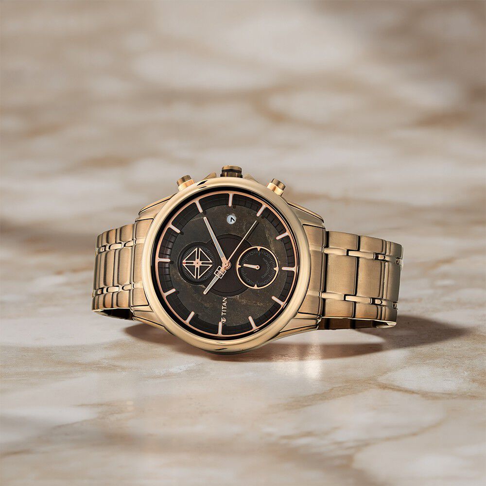 Titan Grandmaster Brown Dial Chronograph Stainless Steel Strap watch for Men