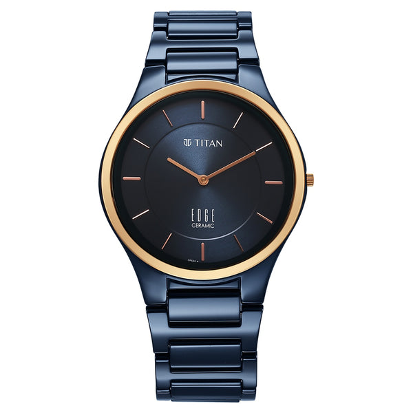 Titan Edge Bicolour Quartz Analog Blue Dial Blue Ceramic Strap Watch For Men
