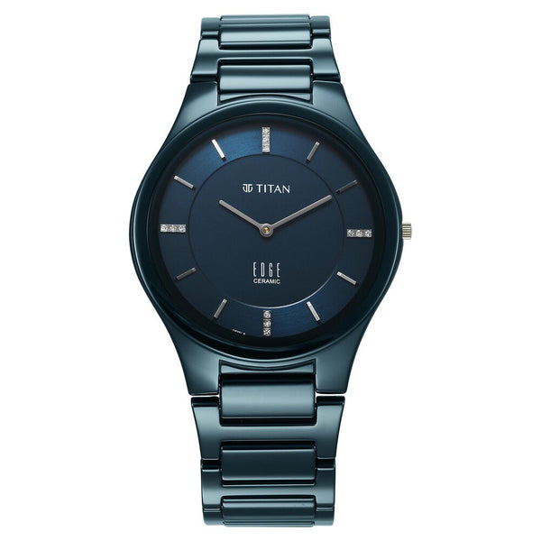 Titan Edge Ceramic Quartz in Midnight Gold with Diamonds and Black Dial Watch for Men