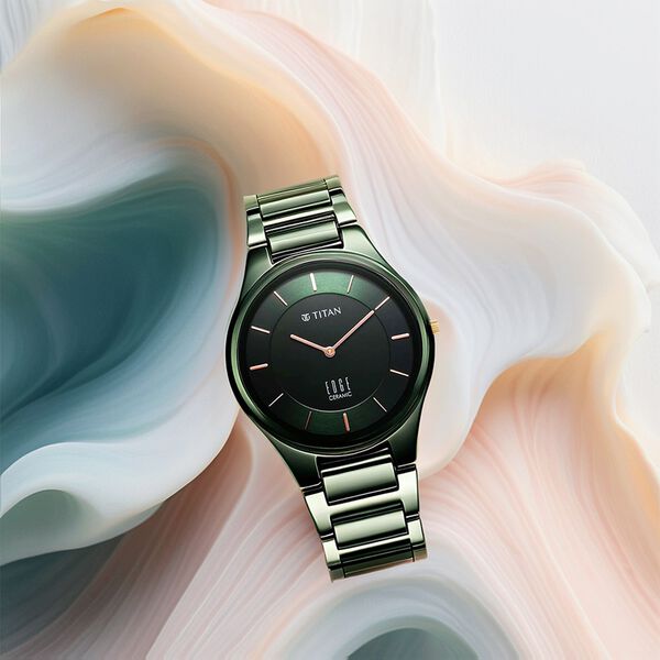 Titan Edge Ceramic Quartz in Glossy Green Dial Watch for Men