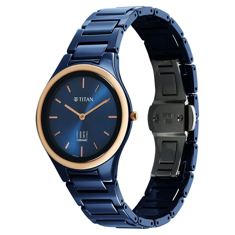 Titan Edge Bicolour Quartz Analog Blue Dial Blue Ceramic Strap Watch For Women