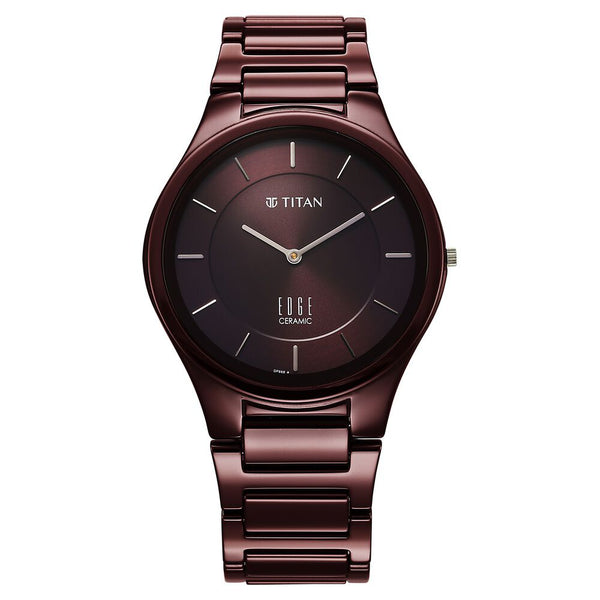Titan Edge Wine Ceramic Quartz Analog Maroon Dial Red Ceramic Strap Watch For Men