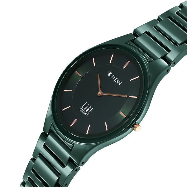 Titan Edge Ceramic Quartz in Glossy Green Dial Watch for Men