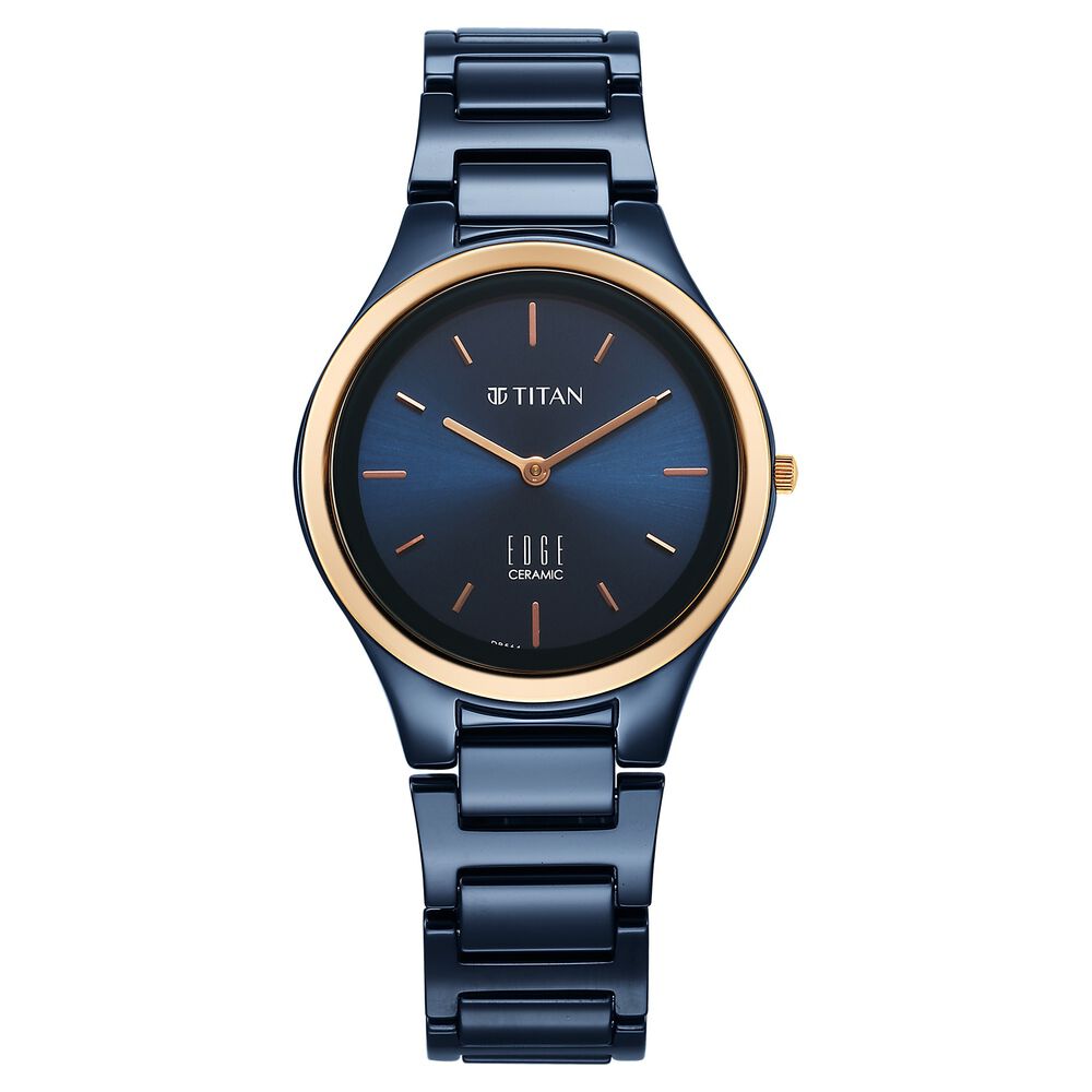 Titan Edge Bicolour Quartz Analog Blue Dial Blue Ceramic Strap Watch For Women