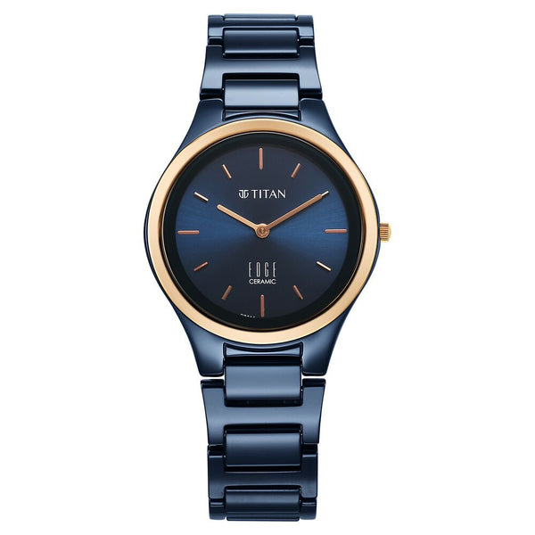 Titan Edge Bicolour Quartz Analog Blue Dial Blue Ceramic Strap Watch For Women