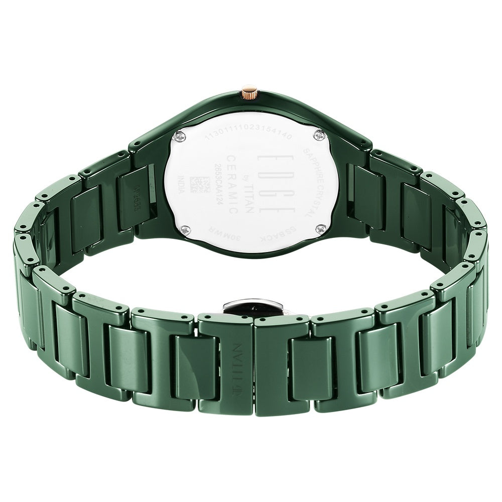 Titan Edge Bicolour Quartz Analog Green Dial Green Ceramic Strap Watch For Women