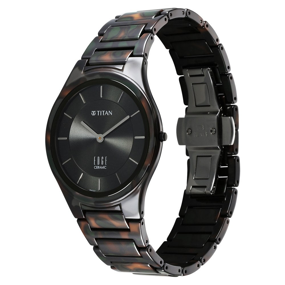 Titan Edge Ceramic Camo Quartz Analog Green Dial Green Ceramic Strap Watch For Men