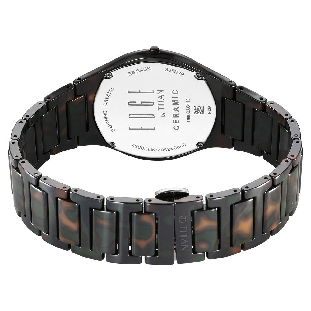 Titan Edge Ceramic Camo Quartz Analog Green Dial Green Ceramic Strap Watch For Men