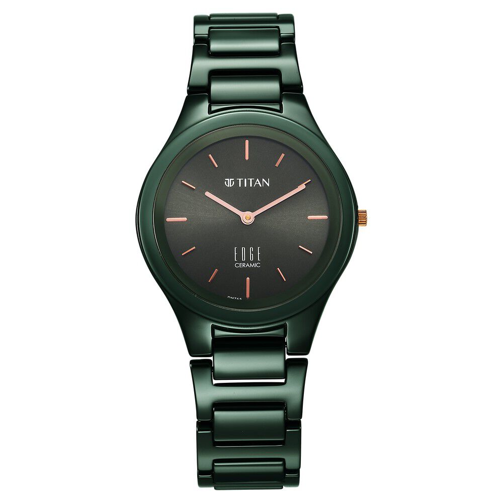Titan Edge Ceramic Quartz in Glossy Green Dial Watch for Women