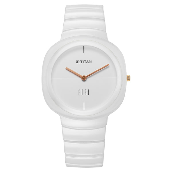 Titan Edge Squircle Quartz Analog White Dial Ceramic Strap Watch For Women