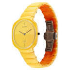 Titan Edge Squircle Camo Quartz Analog Yellow Dial Yellow Ceramic Strap Watch For Unisex.
