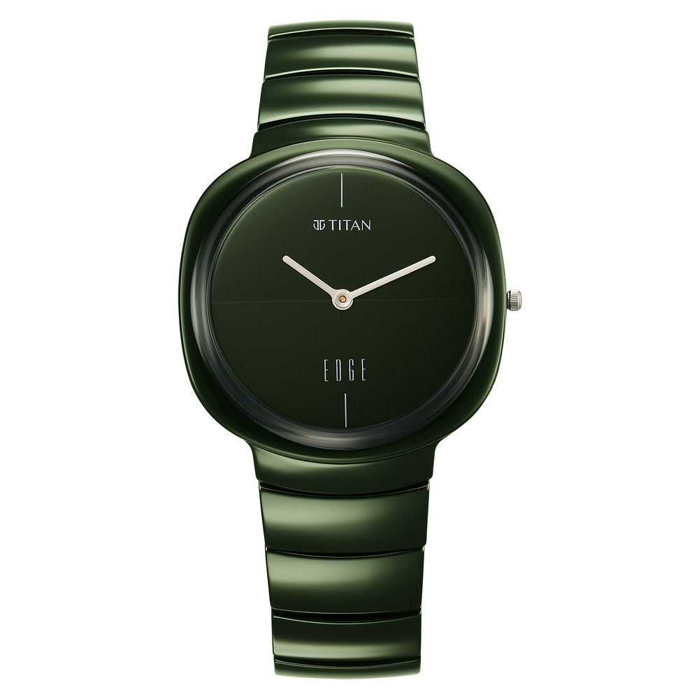 Titan Edge Squircle Camo Quartz Analog Green Dial Green Ceramic Strap Watch For Unisex