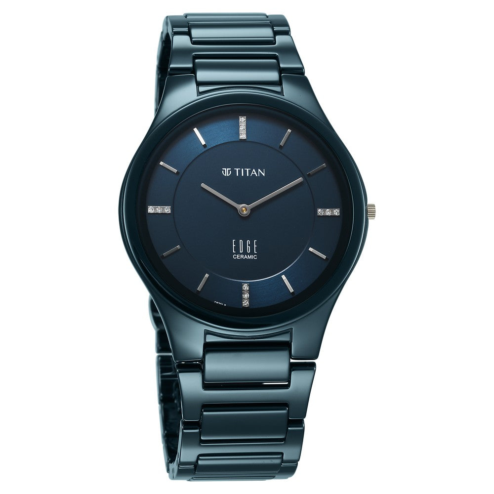 Titan Edge Ceramic Quartz in Midnight Gold with Diamonds and Black Dial Watch for Men