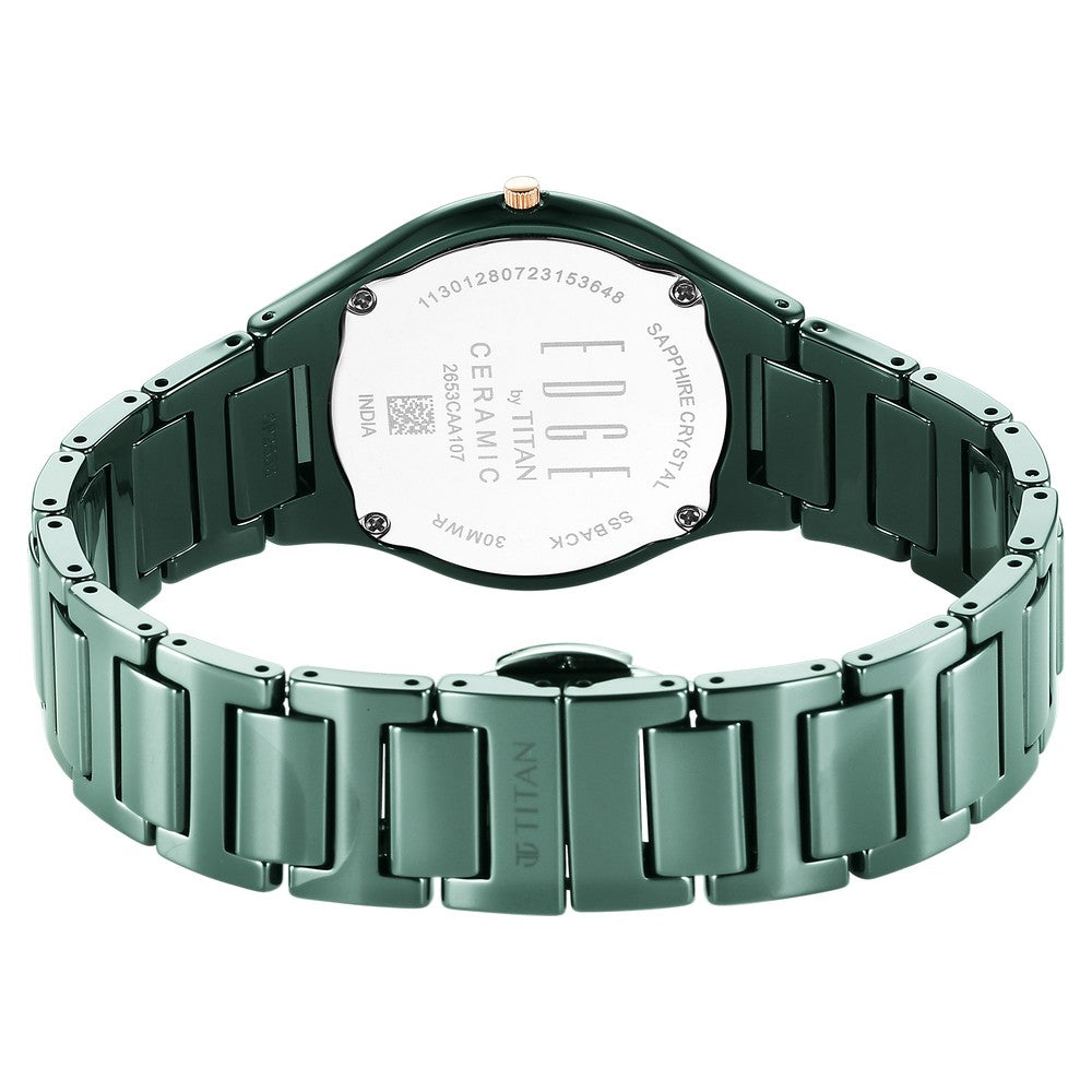 Titan Edge Ceramic Quartz in Glossy Green Dial Watch for Women
